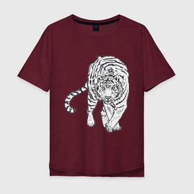 Мужская футболка хлопок Oversize с принтом Тигр в Санкт-Петербурге, 100% хлопок | свободный крой, круглый ворот, “спинка” длиннее передней части | белый тигр | бенгальский тигр | большие кошки | дикие кошки | крупные кошки | тигр