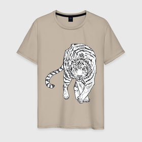 Мужская футболка хлопок с принтом Тигр , 100% хлопок | прямой крой, круглый вырез горловины, длина до линии бедер, слегка спущенное плечо. | белый тигр | бенгальский тигр | большие кошки | дикие кошки | крупные кошки | тигр