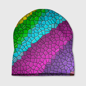 Шапка 3D с принтом Яркая мозаика в Тюмени, 100% полиэстер | универсальный размер, печать по всей поверхности изделия | желтый | зелёный | красный | мозаика | оранжевый | радуга | синий | фиолетовый | цвета | яркие | яркие цвета