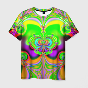 Мужская футболка 3D с принтом КИСЛОТНЫЙ ФРАКТАЛ ГЕОМЕТРИЯ в Петрозаводске, 100% полиэфир | прямой крой, круглый вырез горловины, длина до линии бедер | abstract | abstraction | color | fractal | geometry | paitnt | psy | rdtktr | абстракция | геометрия | краски | неоновые | психоделика | фрактал