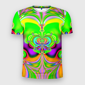Мужская футболка 3D Slim с принтом КИСЛОТНЫЙ ФРАКТАЛ ГЕОМЕТРИЯ в Белгороде, 100% полиэстер с улучшенными характеристиками | приталенный силуэт, круглая горловина, широкие плечи, сужается к линии бедра | abstract | abstraction | color | fractal | geometry | paitnt | psy | rdtktr | абстракция | геометрия | краски | неоновые | психоделика | фрактал