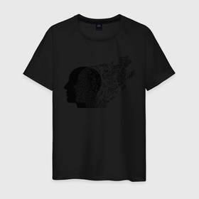 Мужская футболка хлопок с принтом Голова с нотами  в Санкт-Петербурге, 100% хлопок | прямой крой, круглый вырез горловины, длина до линии бедер, слегка спущенное плечо. | аватар | голова | картинки | люди | музыка | ноты | прикольные | профиль | силуэт | человек