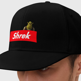 Кепка снепбек с прямым козырьком с принтом Shrek , хлопок 100% |  | shrek | shrek is life | мемы | огр кек | суприм | суприм лого | шрек