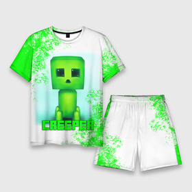 Мужской костюм с шортами 3D с принтом MINECRAFT CREEPER ,  |  | creeper | game | minecraft | блоки | игра | квадраты | компьютерная | крипер | криппер | майнкрафт | огонь