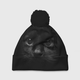 Шапка 3D c помпоном с принтом Чёрный кот в Курске, 100% полиэстер | универсальный размер, печать по всей поверхности изделия | животные | кот | коты | кошка | кошки | питомцы