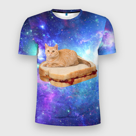 Мужская футболка 3D спортивная с принтом Кот в космосе , 100% полиэстер с улучшенными характеристиками | приталенный силуэт, круглая горловина, широкие плечи, сужается к линии бедра | cat | cats | space | бутерброд | грозовой кошак | джем | киса | киска | космос | кошак | кошка