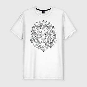 Мужская футболка хлопок Slim с принтом Геометрический Лев в Белгороде, 92% хлопок, 8% лайкра | приталенный силуэт, круглый вырез ворота, длина до линии бедра, короткий рукав | геометрический рисунок | лев | царь зверей