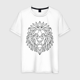 Мужская футболка хлопок с принтом Геометрический Лев в Тюмени, 100% хлопок | прямой крой, круглый вырез горловины, длина до линии бедер, слегка спущенное плечо. | геометрический рисунок | лев | царь зверей