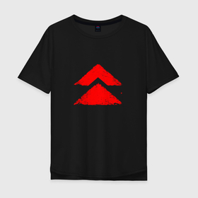 Мужская футболка хлопок Oversize с принтом Ghost of Tsushima Red Logo (Z) в Курске, 100% хлопок | свободный крой, круглый ворот, “спинка” длиннее передней части | game | ghost of tsushima | jin sakai | samurai | дзин сакай | игра | призрак цусимы | самурай