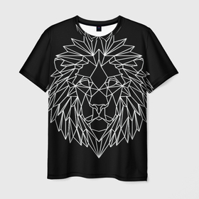 Мужская футболка 3D с принтом Лев геометрический в Курске, 100% полиэфир | прямой крой, круглый вырез горловины, длина до линии бедер | Тематика изображения на принте: знак зодиака лев | лев | царь зверей