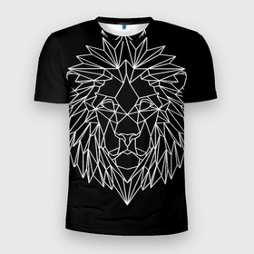 Мужская футболка 3D Slim с принтом Лев геометрический в Петрозаводске, 100% полиэстер с улучшенными характеристиками | приталенный силуэт, круглая горловина, широкие плечи, сужается к линии бедра | Тематика изображения на принте: знак зодиака лев | лев | царь зверей