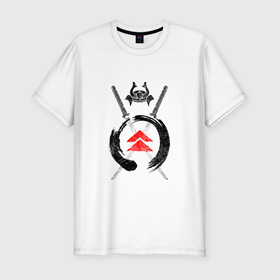 Мужская футболка хлопок Slim с принтом Ghost of Tsushima (Z) в Новосибирске, 92% хлопок, 8% лайкра | приталенный силуэт, круглый вырез ворота, длина до линии бедра, короткий рукав | game | ghost of tsushima | jin sakai | samurai | дзин сакай | игра | призрак цусимы | самурай
