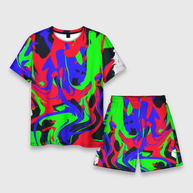 Мужской костюм с шортами 3D с принтом Абстрактные краски ,  |  | abstract | art | camo | colorful | digital | fluid | абстракция | арт | камуфляж | краски | цифровой