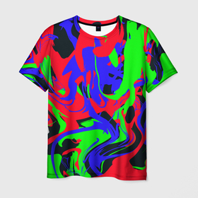 Мужская футболка 3D с принтом Абстрактные краски в Курске, 100% полиэфир | прямой крой, круглый вырез горловины, длина до линии бедер | abstract | art | camo | colorful | digital | fluid | абстракция | арт | камуфляж | краски | цифровой