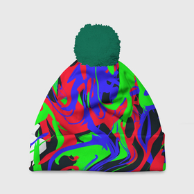 Шапка 3D c помпоном с принтом Абстрактные краски в Курске, 100% полиэстер | универсальный размер, печать по всей поверхности изделия | abstract | art | camo | colorful | digital | fluid | абстракция | арт | камуфляж | краски | цифровой