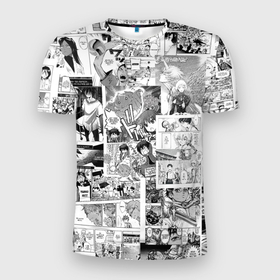 Мужская футболка 3D Slim с принтом MANGA MONOCHROME PATTERN в Тюмени, 100% полиэстер с улучшенными характеристиками | приталенный силуэт, круглая горловина, широкие плечи, сужается к линии бедра | anime | art | comics | manga | texture | аниме | арт | комикс | манга | текстура