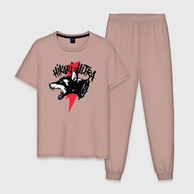 Мужская пижама хлопок с принтом HIKARI ULTRA в Тюмени, 100% хлопок | брюки и футболка прямого кроя, без карманов, на брюках мягкая резинка на поясе и по низу штанин
 | Тематика изображения на принте: city morgue | red bolt zillakami and sosmula | музыка | хип хоп группа