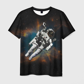 Мужская футболка 3D с принтом Космонавт в космосе в Новосибирске, 100% полиэфир | прямой крой, круглый вырез горловины, длина до линии бедер | cosmonavt | galaxy | nasa | nebula | space | star | абстракция | астронавт | вселенная | галактика | звезда | звезды | космический | космонавт | наса | планеты | скафандр