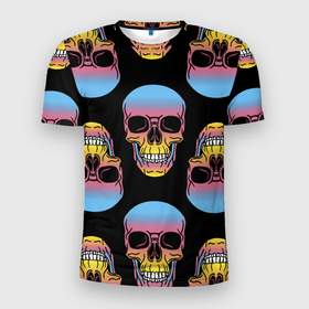 Мужская футболка 3D спортивная с принтом Neon skull , 100% полиэстер с улучшенными характеристиками | приталенный силуэт, круглая горловина, широкие плечи, сужается к линии бедра | Тематика изображения на принте: color | grin | jaw | neon | skull | teeth | неон | оскал | пасть | цвет | череп