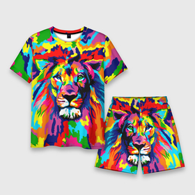 Мужской костюм с шортами 3D с принтом Лев Artistic Art в Екатеринбурге,  |  | king | lion | neon | африка | голова | граффити | грива | дикий | животные | зверь | зодиак | картина | король | краски | красочный | лев | львенок | львиное | львица | неон | неоновые | радуга | радужный | рисунок