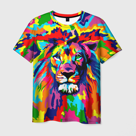Мужская футболка 3D с принтом Лев Artistic Art , 100% полиэфир | прямой крой, круглый вырез горловины, длина до линии бедер | king | lion | neon | африка | голова | граффити | грива | дикий | животные | зверь | зодиак | картина | король | краски | красочный | лев | львенок | львиное | львица | неон | неоновые | радуга | радужный | рисунок