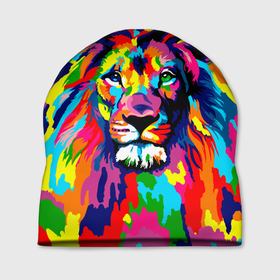 Шапка 3D с принтом Лев Artistic Art в Тюмени, 100% полиэстер | универсальный размер, печать по всей поверхности изделия | king | lion | neon | африка | голова | граффити | грива | дикий | животные | зверь | зодиак | картина | король | краски | красочный | лев | львенок | львиное | львица | неон | неоновые | радуга | радужный | рисунок