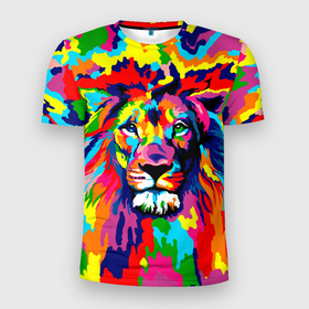 Мужская футболка 3D спортивная с принтом Лев Artistic Art в Новосибирске, 100% полиэстер с улучшенными характеристиками | приталенный силуэт, круглая горловина, широкие плечи, сужается к линии бедра | king | lion | neon | африка | голова | граффити | грива | дикий | животные | зверь | зодиак | картина | король | краски | красочный | лев | львенок | львиное | львица | неон | неоновые | радуга | радужный | рисунок