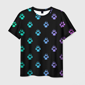 Мужская футболка 3D с принтом ЛАПКИ в Новосибирске, 100% полиэфир | прямой крой, круглый вырез горловины, длина до линии бедер | девушкам | детская | детям | женская | животные | кот | котенок | кошка | лапки | лапы | медведь | милота | милый | мишка | паттерн | следы