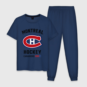 Мужская пижама хлопок с принтом MONTREAL CANADIENS в Тюмени, 100% хлопок | брюки и футболка прямого кроя, без карманов, на брюках мягкая резинка на поясе и по низу штанин
 | canadiens | hockey | montreal | nhl | sport | usa | канада | клюшки | монреаль | нхл | спорт | хоккей | шайбу