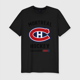 Мужская футболка премиум с принтом MONTREAL CANADIENS , 92% хлопок, 8% лайкра | приталенный силуэт, круглый вырез ворота, длина до линии бедра, короткий рукав | canadiens | hockey | montreal | nhl | sport | usa | канада | клюшки | монреаль | нхл | спорт | хоккей | шайбу
