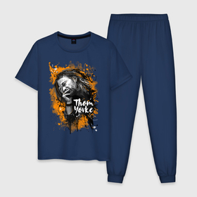 Мужская пижама хлопок с принтом Thom Yorke в Тюмени, 100% хлопок | брюки и футболка прямого кроя, без карманов, на брюках мягкая резинка на поясе и по низу штанин
 | Тематика изображения на принте: radiohead | thom yorke | радиохед | том йорк