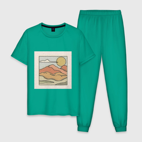 Мужская пижама хлопок с принтом Пейзаж в Тюмени, 100% хлопок | брюки и футболка прямого кроя, без карманов, на брюках мягкая резинка на поясе и по низу штанин
 | абстракция | закат | минимализм | пейзаж | ретро