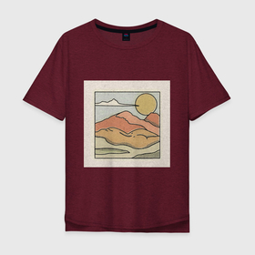 Мужская футболка хлопок Oversize с принтом Пейзаж в Курске, 100% хлопок | свободный крой, круглый ворот, “спинка” длиннее передней части | абстракция | закат | минимализм | пейзаж | ретро