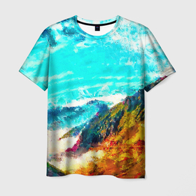 Мужская футболка 3D с принтом Японские горы в Курске, 100% полиэфир | прямой крой, круглый вырез горловины, длина до линии бедер | Тематика изображения на принте: art | japan | summer | азия | акварель | восток | восход | горы | деревья | искусство | картина | краски | красочный | лес | летние | лето | мазки | небесный | облака | пейзаж | природа | разноцветные | рассвет