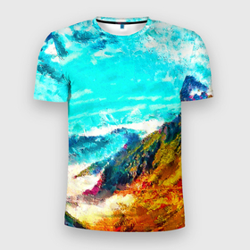 Мужская футболка 3D спортивная с принтом Японские горы в Курске, 100% полиэстер с улучшенными характеристиками | приталенный силуэт, круглая горловина, широкие плечи, сужается к линии бедра | art | japan | summer | азия | акварель | восток | восход | горы | деревья | искусство | картина | краски | красочный | лес | летние | лето | мазки | небесный | облака | пейзаж | природа | разноцветные | рассвет