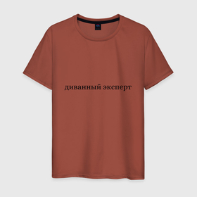 Мужская футболка хлопок с принтом диванный эксперт в Екатеринбурге, 100% хлопок | прямой крой, круглый вырез горловины, длина до линии бедер, слегка спущенное плечо. | Тематика изображения на принте: диванный критик | диванный эксперт | мем | мемы | приколы | тренды