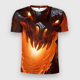 Мужская футболка 3D Slim с принтом Дракон Лавы в Кировске, 100% полиэстер с улучшенными характеристиками | приталенный силуэт, круглая горловина, широкие плечи, сужается к линии бедра | drag | dragon | арт | динамическое | динозавр | дракон | красивое | фантастика