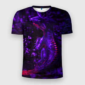 Мужская футболка 3D Slim с принтом Энергия Лавы в Кировске, 100% полиэстер с улучшенными характеристиками | приталенный силуэт, круглая горловина, широкие плечи, сужается к линии бедра | drag | dragon | арт | динамическое | динозавр | дракон | красивое | фантастика