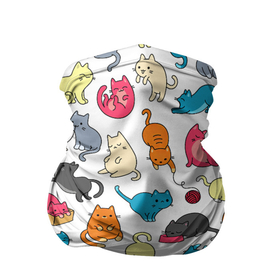 Бандана-труба 3D с принтом Кошачья стая в Новосибирске, 100% полиэстер, ткань с особыми свойствами — Activecool | плотность 150‒180 г/м2; хорошо тянется, но сохраняет форму | арт | белый | желтый | кот | коты | кошка | кошки | красный | рисунок | розовый | рыжий | серый | синий | цветные коты | цветные кошки | черный