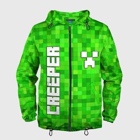 Мужская ветровка 3D с принтом MINECRAFT CREEPER в городе Новоалтайск, 100% полиэстер | подол и капюшон оформлены резинкой с фиксаторами, два кармана без застежек по бокам, один потайной карман на груди | creeper | game | minecraft | блоки | игра | квадраты | компьютерная | крипер | криппер | майнкрафт | огонь