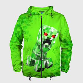 Мужская ветровка 3D с принтом MINECRAFT CREEPER в городе Новоалтайск, 100% полиэстер | подол и капюшон оформлены резинкой с фиксаторами, два кармана без застежек по бокам, один потайной карман на груди | creeper | game | minecraft | блоки | игра | квадраты | компьютерная | крипер | криппер | майнкрафт | огонь