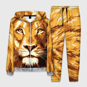 Мужской костюм 3D с принтом Взгляд льва , 100% полиэстер | Манжеты и пояс оформлены тканевой резинкой, двухслойный капюшон со шнурком для регулировки, карманы спереди | арт | грива | деко | жедтая | животные | закат | зверей | золото | кошка | лев | лето | львенок | неоновая | очки | пляж | прайд | разноцветная | солнце | тигр | узоры | царь | яркие