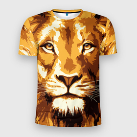 Мужская футболка 3D спортивная с принтом Взгляд льва в Белгороде, 100% полиэстер с улучшенными характеристиками | приталенный силуэт, круглая горловина, широкие плечи, сужается к линии бедра | арт | грива | деко | жедтая | животные | закат | зверей | золото | кошка | лев | лето | львенок | неоновая | очки | пляж | прайд | разноцветная | солнце | тигр | узоры | царь | яркие