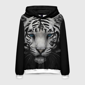 Мужская толстовка 3D с принтом Белый Тигр , 100% полиэстер | двухслойный капюшон со шнурком для регулировки, мягкие манжеты на рукавах и по низу толстовки, спереди карман-кенгуру с мягким внутренним слоем. | tiger | животное | тигр | тигрица | чернобелый