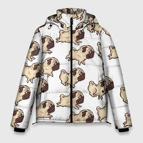 Мужская зимняя куртка 3D с принтом Мопсики в Тюмени, верх — 100% полиэстер; подкладка — 100% полиэстер; утеплитель — 100% полиэстер | длина ниже бедра, свободный силуэт Оверсайз. Есть воротник-стойка, отстегивающийся капюшон и ветрозащитная планка. 

Боковые карманы с листочкой на кнопках и внутренний карман на молнии. | арт | бег | бегут | мопс | мопсы | рисунок | собака | собаки