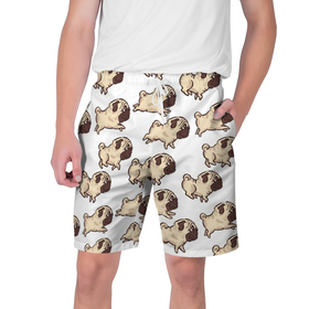 Мужские шорты 3D с принтом Мопсики в Кировске,  полиэстер 100% | прямой крой, два кармана без застежек по бокам. Мягкая трикотажная резинка на поясе, внутри которой широкие завязки. Длина чуть выше колен | арт | бег | бегут | мопс | мопсы | рисунок | собака | собаки