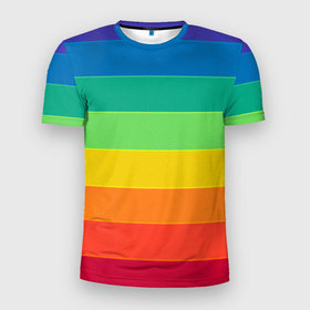 Мужская футболка 3D спортивная с принтом Радуга (Z) в Петрозаводске, 100% полиэстер с улучшенными характеристиками | приталенный силуэт, круглая горловина, широкие плечи, сужается к линии бедра | Тематика изображения на принте: rainbow | summer | ирида | летняя | радуга | радужный | разноцветная | семицвет | яркая