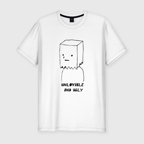 Мужская футболка хлопок Slim с принтом Unlovable&Ugly в Новосибирске, 92% хлопок, 8% лайкра | приталенный силуэт, круглый вырез ворота, длина до линии бедра, короткий рукав | Тематика изображения на принте: ugly | unlovable | английский | надпись | прикольная | слова