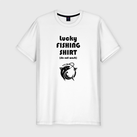 Мужская футболка премиум с принтом Счастливая рыбалка в Курске, 92% хлопок, 8% лайкра | приталенный силуэт, круглый вырез ворота, длина до линии бедра, короткий рукав | fish | fishing | вода | друг | животные | крючок | море | мужчина | озера | отдых | подарок | природа | рыба | рыбалка | рыбки | улов