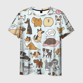 Мужская футболка 3D с принтом Собаки в Курске, 100% полиэфир | прямой крой, круглый вырез горловины, длина до линии бедер | арт | много собак | порода | породистые | породистые собаки | породы собак | собака | собаки